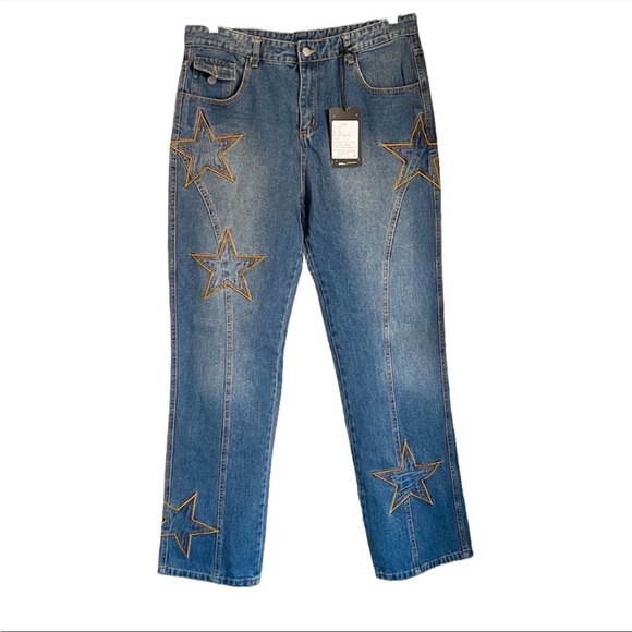 Made Extreme ME star patchwork baggy relaxed Y2K jeans size XL - Picture 1 of 14
